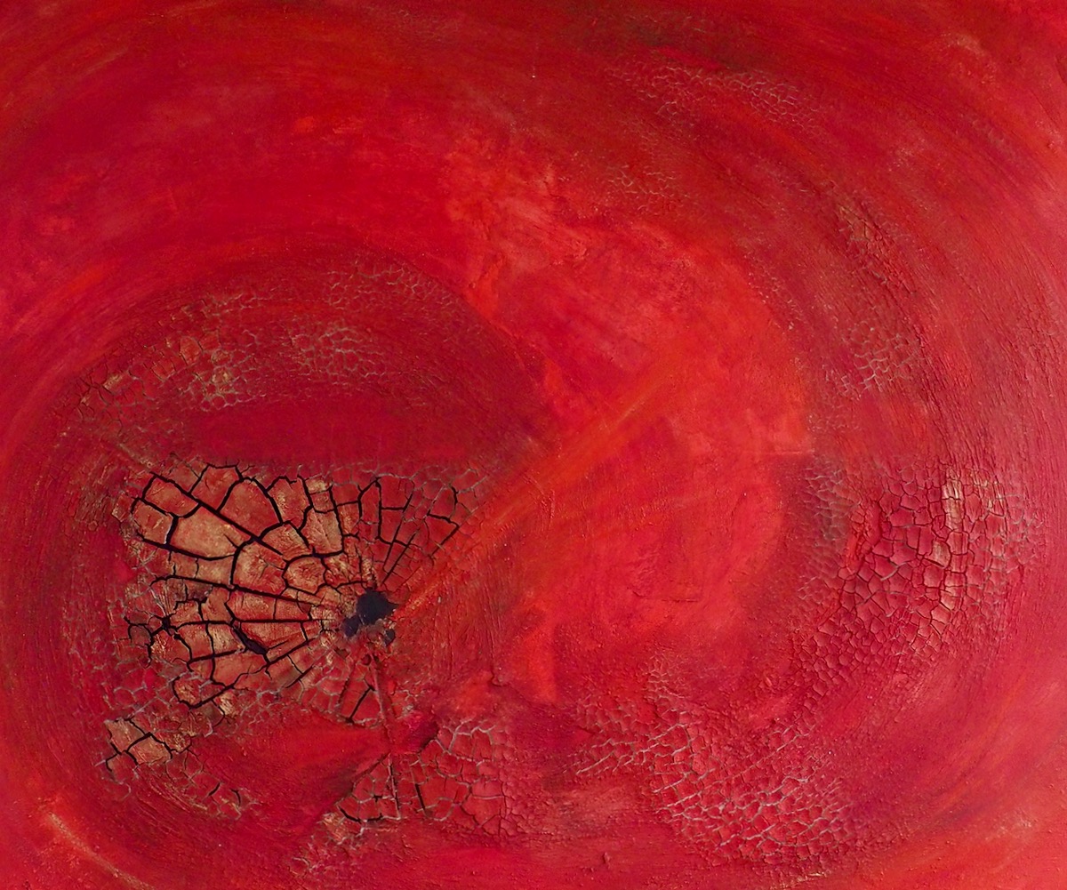 Abstrakte Kunst | Roter Wirbel mit Gold | 120x100cm | © Ingrid Studer Fineart